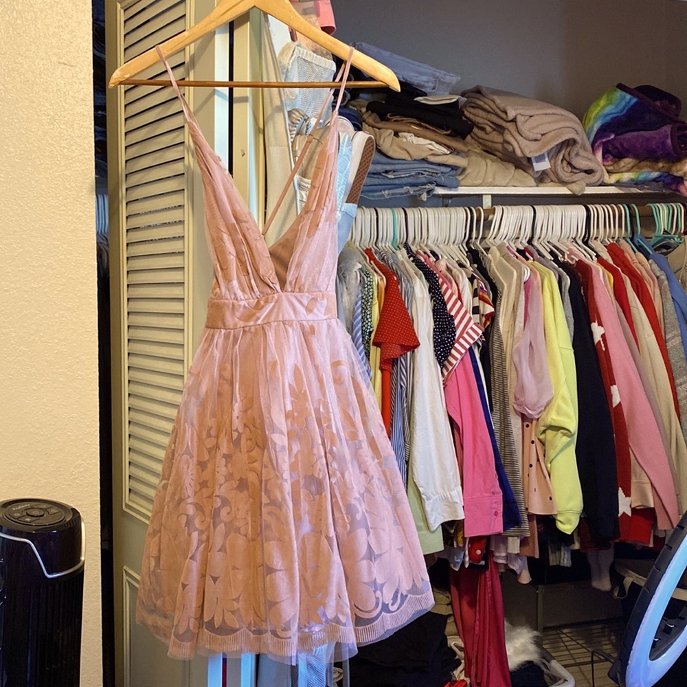 Dusty rose backless tulle party dress